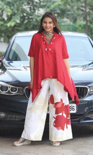 RED KAFTAN & ROSE PANTS Rumourss Garments