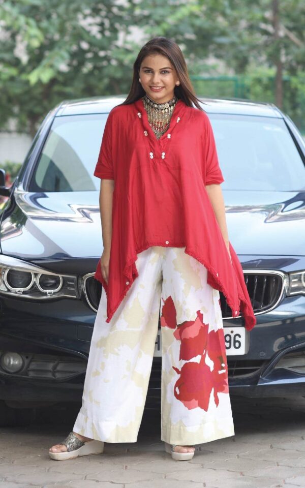 RED KAFTAN & ROSE PANTS Rumourss Garments